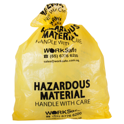 Worksafe Yellow "Hazardous Material - Handle With Care" - Bag Low Density, Size: 0.08Mm Thk X 830 Mm W + 240Mm (Gusset) X 1530Mm H (25Pcs/Bag)